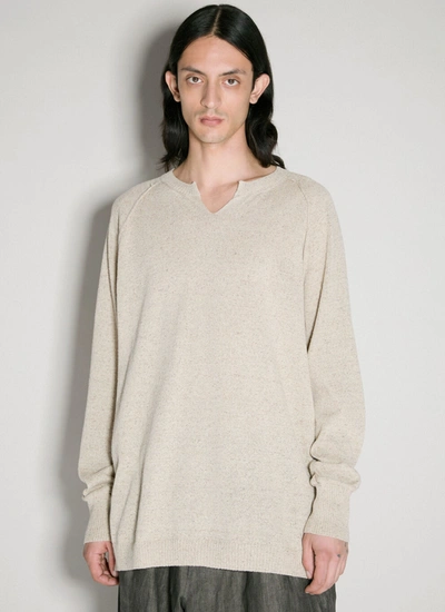 Yohji Yamamoto Men Split Collar Sweater In Cream