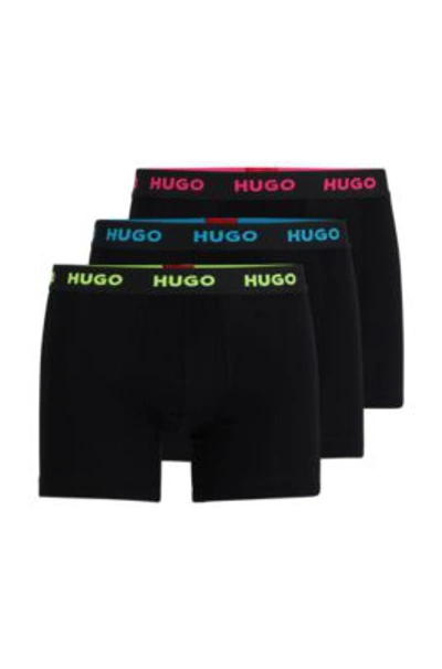 Hugo Three-pack Of Stretch-cotton Boxer Briefs With Logo In Patterned