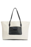 HUGO BOSS NAOMI X BOSS LEATHER-TRIMMED SHOPPER BAG WITH DETACHABLE POUCH