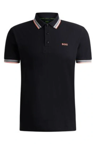 Hugo Boss Polo Shirt With Contrast Logo Details In Black