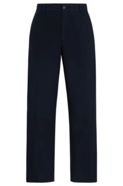 Hugo Boss Relaxed-fit Trousers In Stretch-cotton Poplin In Dark Blue