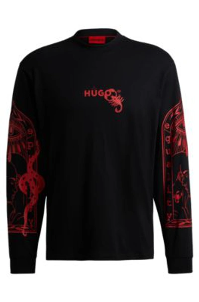 Hugo Cotton-jersey Relaxed-fit T-shirt With Seasonal Artwork In Black