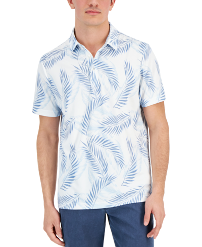Club Room Men's Leaf Print Short Sleeve Tech Polo Shirt, Created For Macy's In Bright White