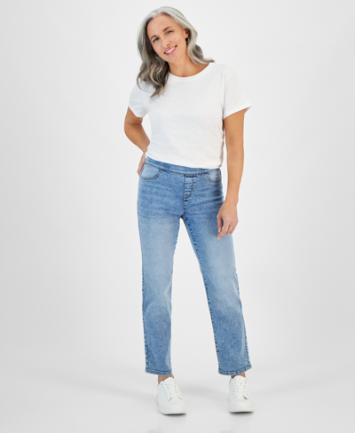 Style & Co Petite Mid-rise Pull-on Straight Jeans, Created For Macy's In Peony