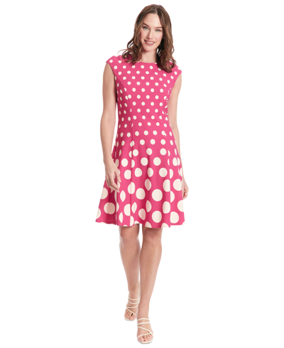 London Times Petite Polka-dot Fit & Flare Dress In Pink Ivory