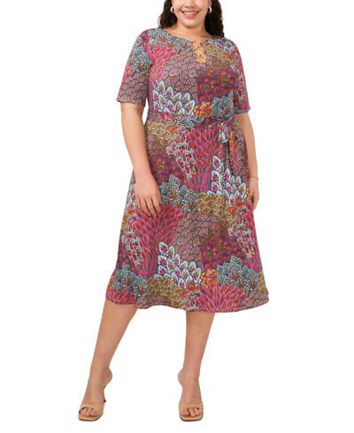 Msk Plus Size Printed Tie-waist Hardware A-line Dress In Sunlight Multi