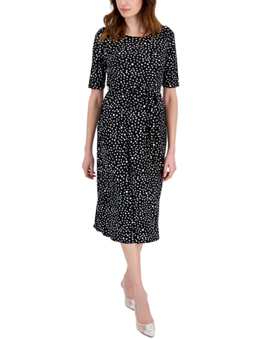 Kasper Women's Dot-print Fit & Flare Midi Dress In Black,vanilla Ice