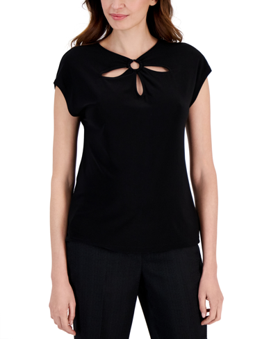 Kasper Women's Cutout-neck Short-sleeve Top In Black