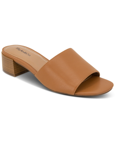 Style & Co Women's Camillaa Block-heel Slide Sandals, Created For Macy's In Cognac Smooth