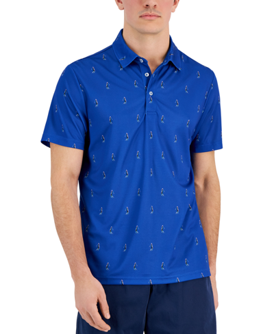 Club Room Men's Golfer Print Short Sleeve Tech Polo Shirt, Created For Macy's In Laser Blue