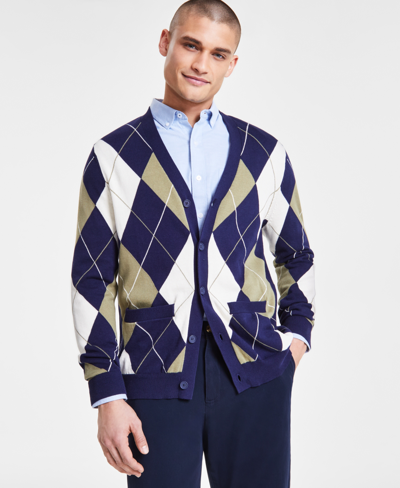 Club Room Men's Argyle Cardigan, Created For Macy's In Olive Tint