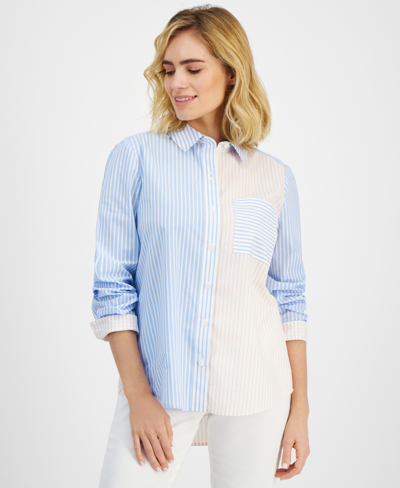 Style & Co Petite Perfect Striped Shirt, Created For Macy's In Mix Stripe Blue