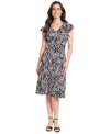London Times Women's Ruffled-sleeve Fit & Flare Dress In Blk,blush