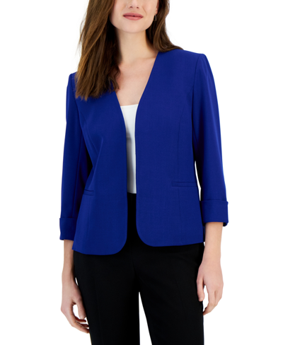 Kasper Women's Stretch Crepe Open-front Roll-sleeve Jacket In Royal Signature