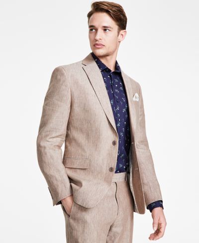 Bar Iii Men's Slim-fit Linen Suit Jackets, Created For Macy's In Tan Pinstripe