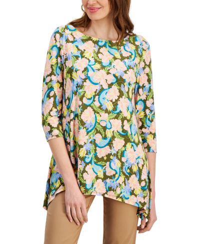 Jm Collection Women's Printed Jacquard Swing Top, Created For Macy's In New Avocado Combo