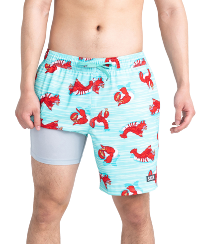 Saxx Men's Oh Buoy 2n1 Lobster Print Volley 7" Swim Shorts In Lobster Lounger