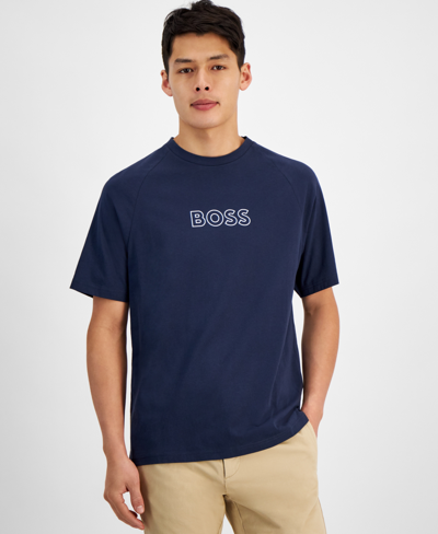 Hugo Boss Boss By  Logo T-shirt, Created For Macy's In Navy Blue