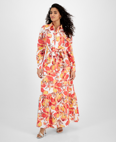 Rachel Rachel Roy Women's Pru Floral Maxi Shirt Dress In Coral Blossom