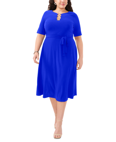 Msk Plus Size Tie-waist Hardware A-line Dress In Goddess Blue