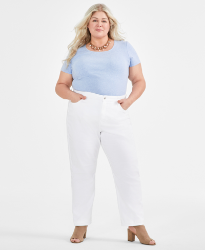 Style & Co Plus Size High-rise Straight-leg Jeans, Created For Macy's In Bright White