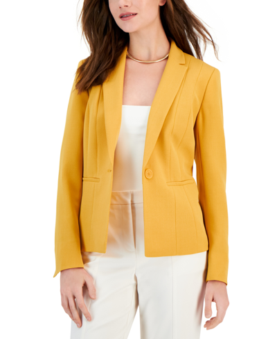 Kasper Crepe One-button Blazer In Gold Signature