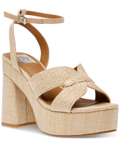 Dv Dolce Vita Women's Waylan Raffia Platform Crossband Dress Sandals In Natural Raffia