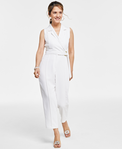Inc International Concepts Petite Sleeveless Notch-lapel Jumpsuit, Created For Macy's In Washed White