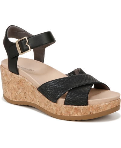 Dr. Scholl's Women's Citrine Sun Wedge Sandals In Black Faux Leather