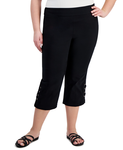 Jm Collection Plus Size Side Lace-up Capri Pants, Created For Macy's In Deep Black