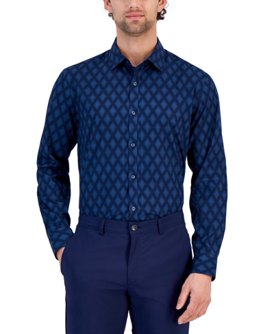 Alfani Men's Regular-fit Diamond-print Shirt, Created For Macy's In Neo Navy