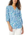 Jones New York Plus Size Linen V-neck Pleated Kelly Blouse In Light Sapphire