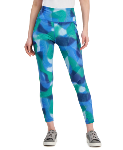 Id Ideology Women's Printed 7/8 Compression Leggings, Created For Macy's In Tartan Blue