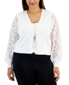 ROBBIE BEE PLUS SIZE LACE-SLEEVE OPEN-FRONT SHRUG
