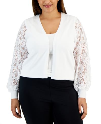 Robbie Bee Plus Size Lace-sleeve Open-front Shrug In White