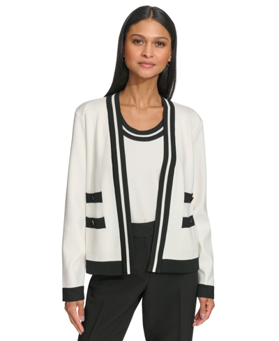 Karl Lagerfeld Women's Open-front Long-sleeve Knit Cardigan In Sft Wt,blk