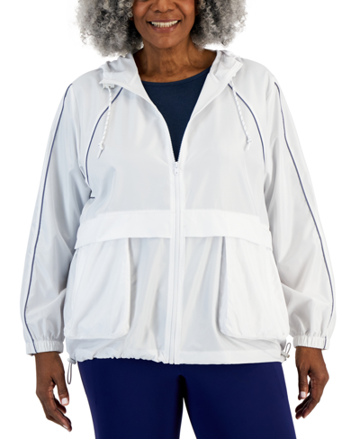 Id Ideology Plus Size Packable Zip-front Hooded Jacket, Created For Macy's In Bright White