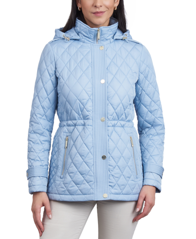 Michael Kors Michael  Women's Quilted Hooded Anorak Coat In Light Chambray