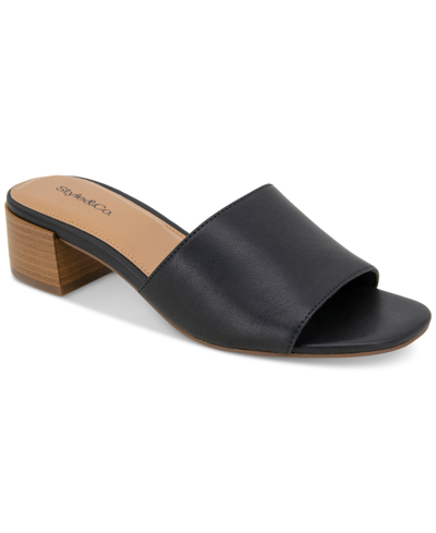 Style & Co Women's Camillaa Block-heel Slide Sandals, Created For Macy's In Black Smooth