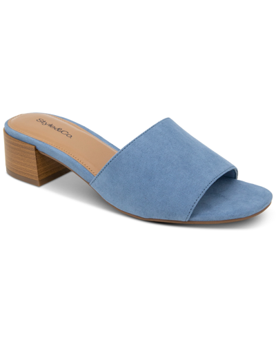 Style & Co Women's Camillaa Block-heel Slide Sandals, Created For Macy's In Blue Micro