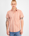SUN + STONE MEN'S MARCOS SHORT SLEEVE BUTTON-FRONT STRIPED SHIRT, CREATED FOR MACY'S