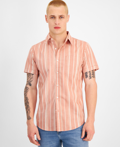 Sun + Stone Men's Marcos Short Sleeve Button-front Striped Shirt, Created For Macy's In Sea Coral