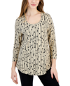JM COLLECTION PETITE PRINTED 3/4-SLEEVE RAYON SPAN TOP, CREATED FOR MACY'S