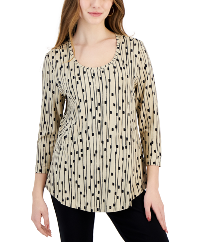 Jm Collection Petite Printed 3/4-sleeve Rayon Span Top, Created For Macy's In Horizon Move