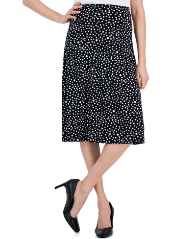 Kasper Women's Dot-print Flared Pull-on Midi Skirt In Black,vanilla Ice