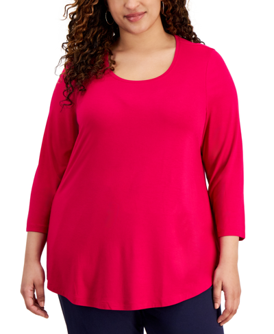 Jm Collection Plus Size Scoopneck Top, Created For Macy's In Claret Ros