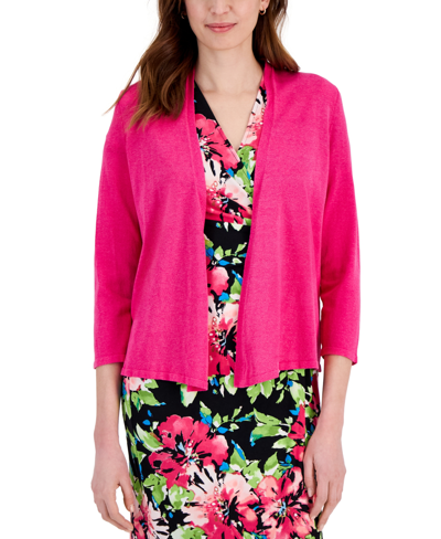 Kasper Women's Solid Soft-edge A-line Cardigan Sweater In Pink Perfection