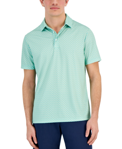 Club Room Men's Golf Ball Print Short Sleeve Tech Polo Shirt, Created For Macy's In Aqua Reef