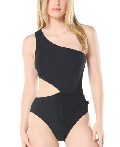Michael Kors Michael  Women's One-shoulder Side-cutout Swimsuit In Black
