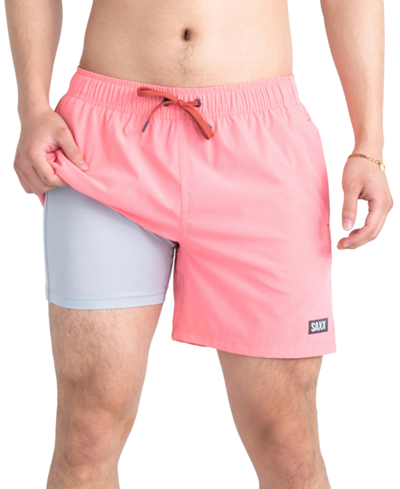 Saxx Men's Oh Buoy 2n1 Solid Volley 5" Swim Shorts In Flamingo